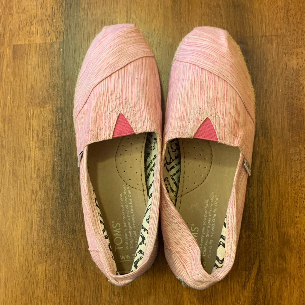 Toms women’s 6.5 pink white stripe slip ons flat canvas Espadrilles - Picture 4 of 9